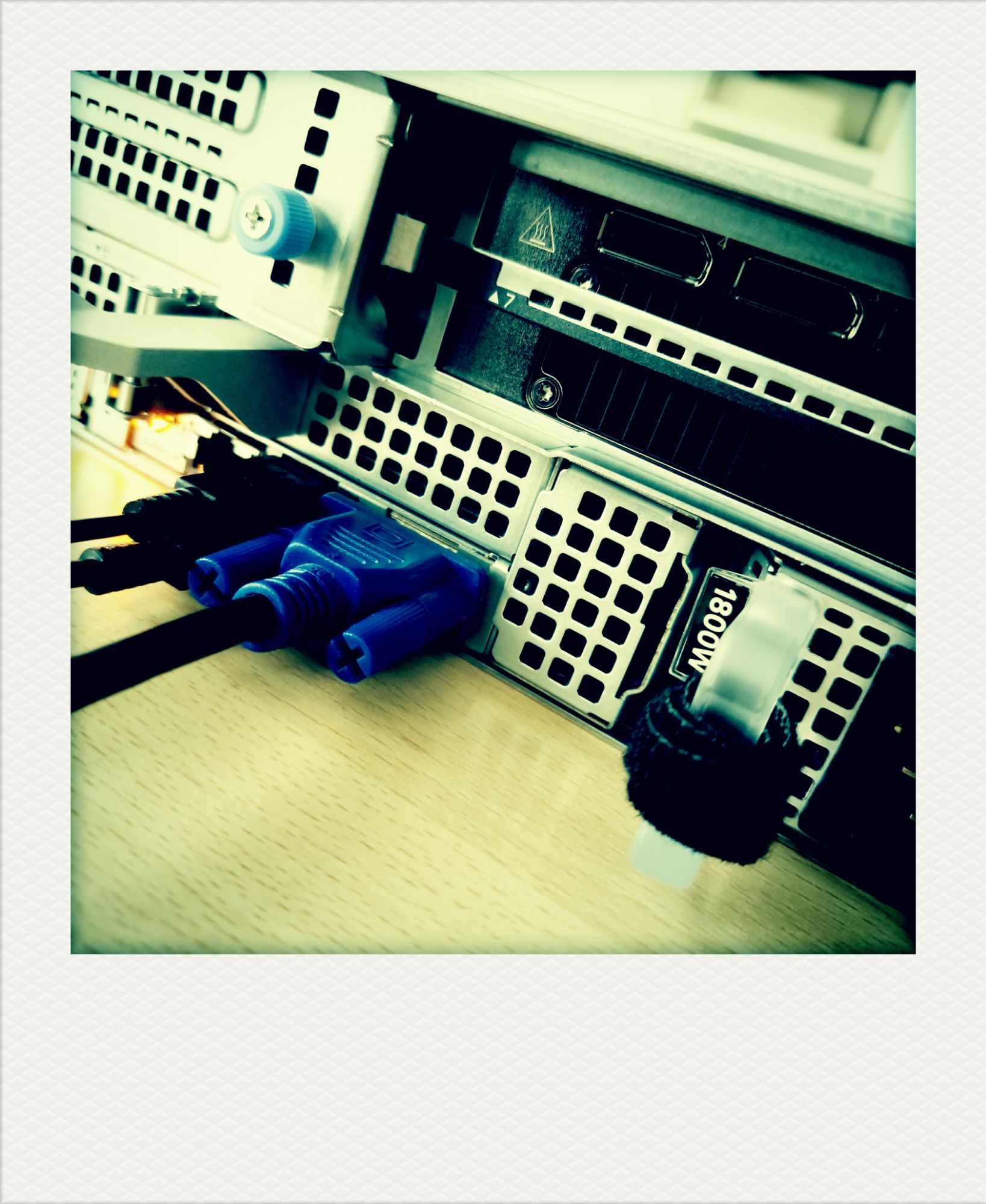 2U Dell server closeup from behind.